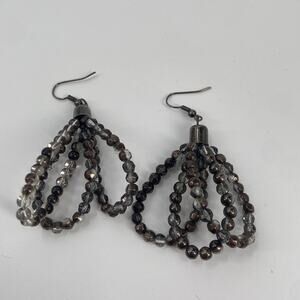 Smokey grey Beaded teardrop layered earrings